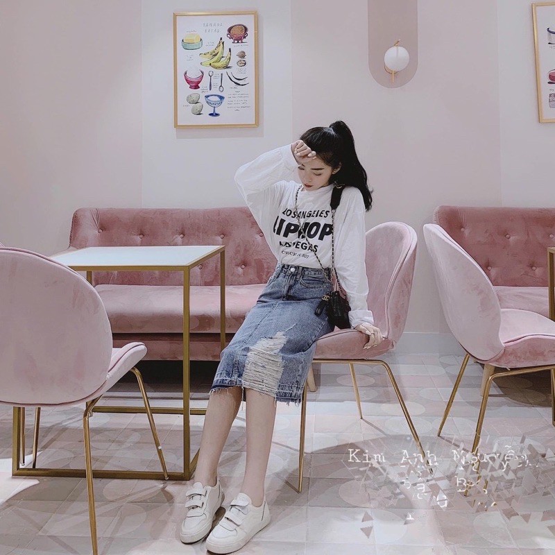 Chân váy jean dáng dài - Chân váy bò dài qua gối | BigBuy360 - bigbuy360.vn