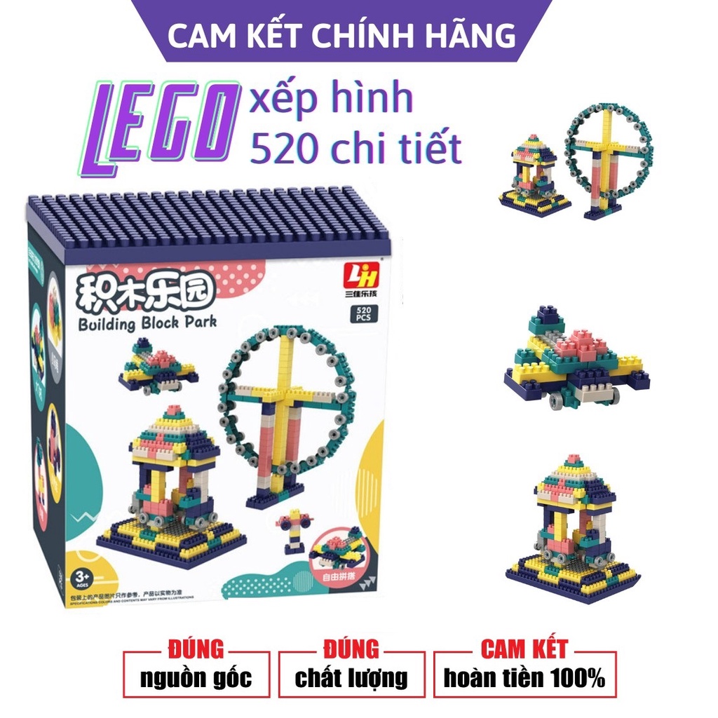 ĐỒ CHƠI XẾP HÌNH LEGO 520 CHI TIẾT BUILDING BLOCK PARK SÁNG TẠO, TĂNG KHẢ NĂNG TƯ DUY CHO BÉ