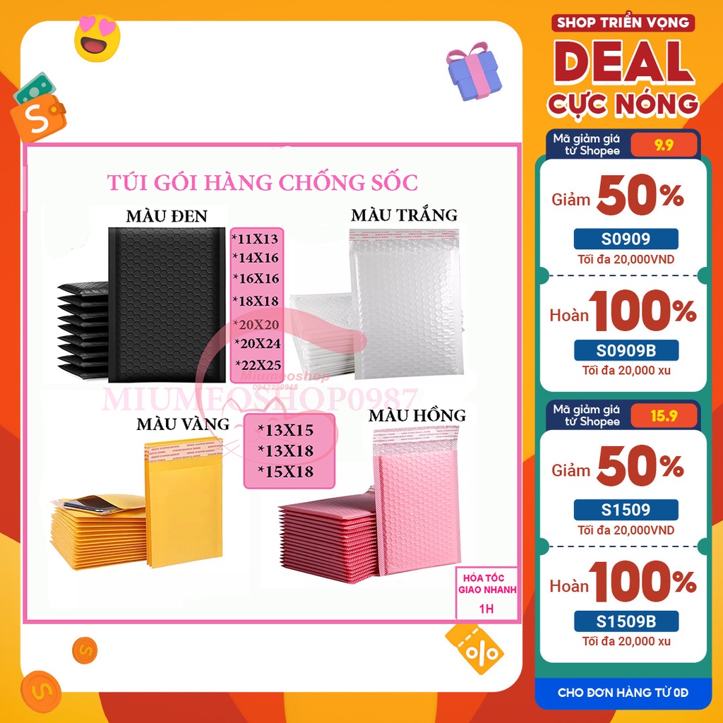 Túi Gói Hàng Niêm Phong - Túi Bóng Khí Chống Sốc Chống Nước Hồng Đen Vàng Trắng Miumeoshop0987 Size - 11 - 13 - 14 - 15 - 16 - 18 - 20