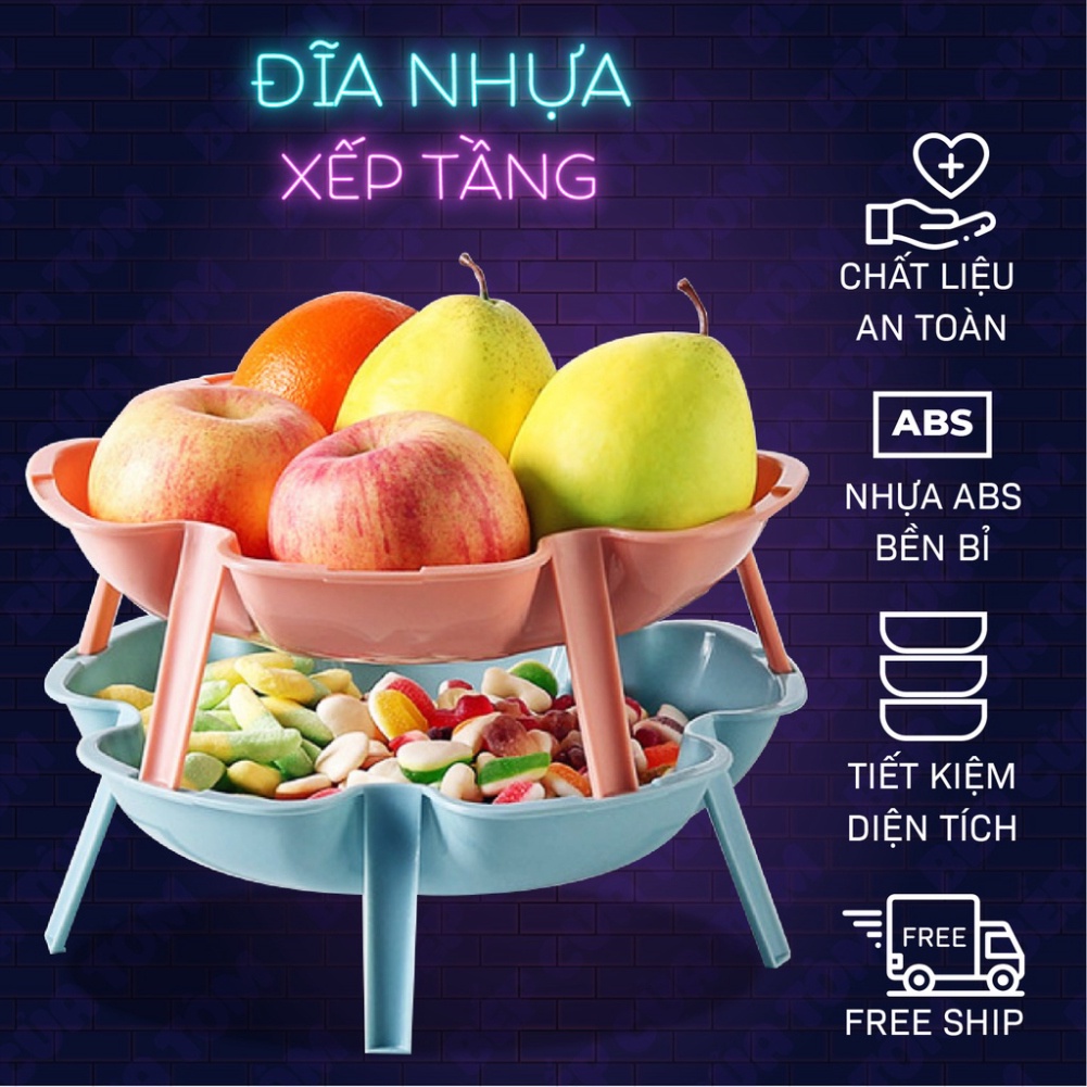 Đĩa Nhựa Xếp Tầng Thiết Kế Hình Bông Hoa Tinh TếFREESHIPĐĩa Nhựa Đựng Hoa Quả, Rau Củ Sang Trọng