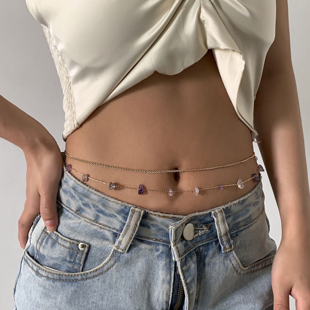 Thắt lưng dây xích bằng kim loại phối hạt đá/ ngọc trai phong cách cổ điển thời trang cho nữ