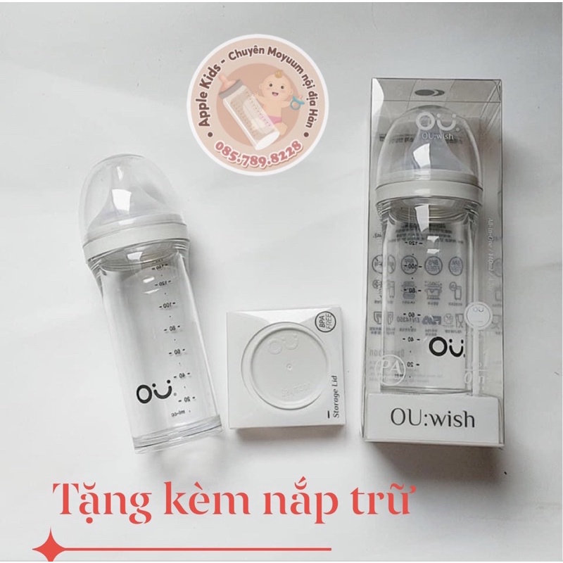 [FULLBOX]- Bình sữa OU:WISH Chính hãng Hàn Quốc thiết kế mới 140ml/260ml ( Tặng nắp trữ sữa)