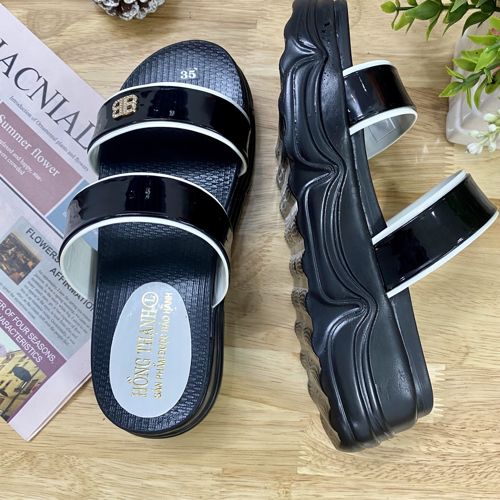 Dép cao gót nữ đế bằng 4 phân WOMENSTYLE 2 quai ngang cực xinh đế cao su chống trơn 2 màu trắng đen LÙI 1 size mã TD25