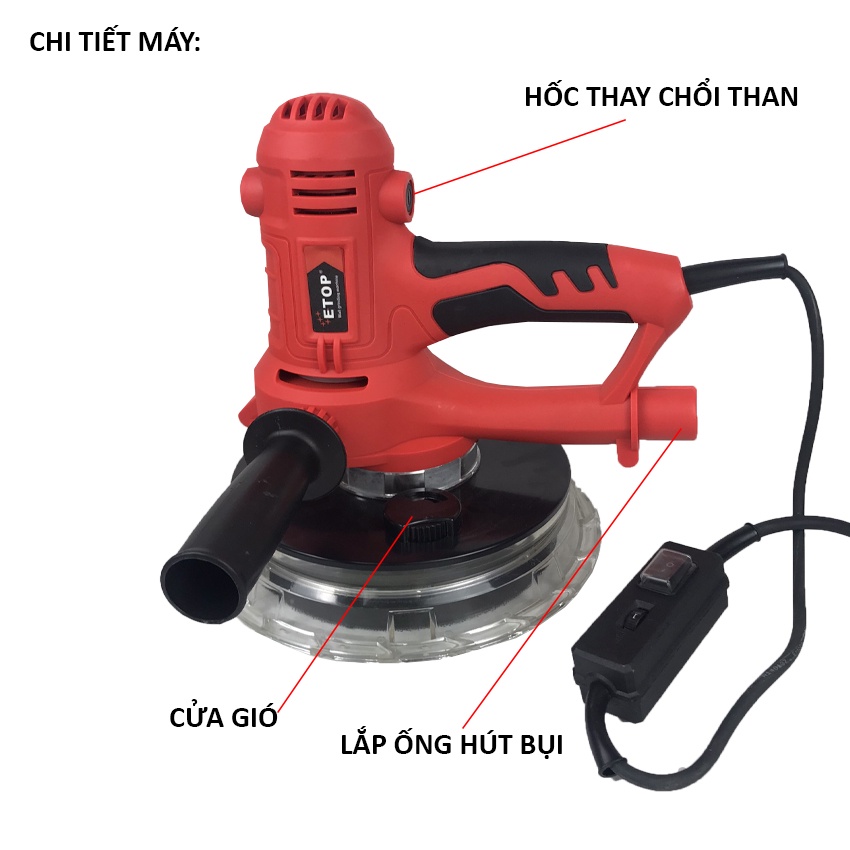 Máy chà tường, chà nhám SL1535 chính hãng ETOP, công suất 1350w, đĩa mài 180mm, có chế độ hút bụi