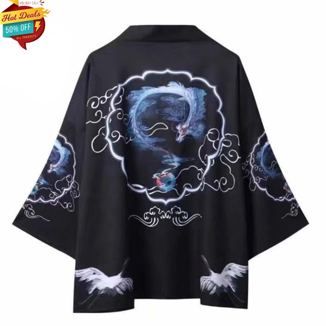 Áo Khoác Kimono Tay Lỡ In Họa Tiết Rồng Thời Trang