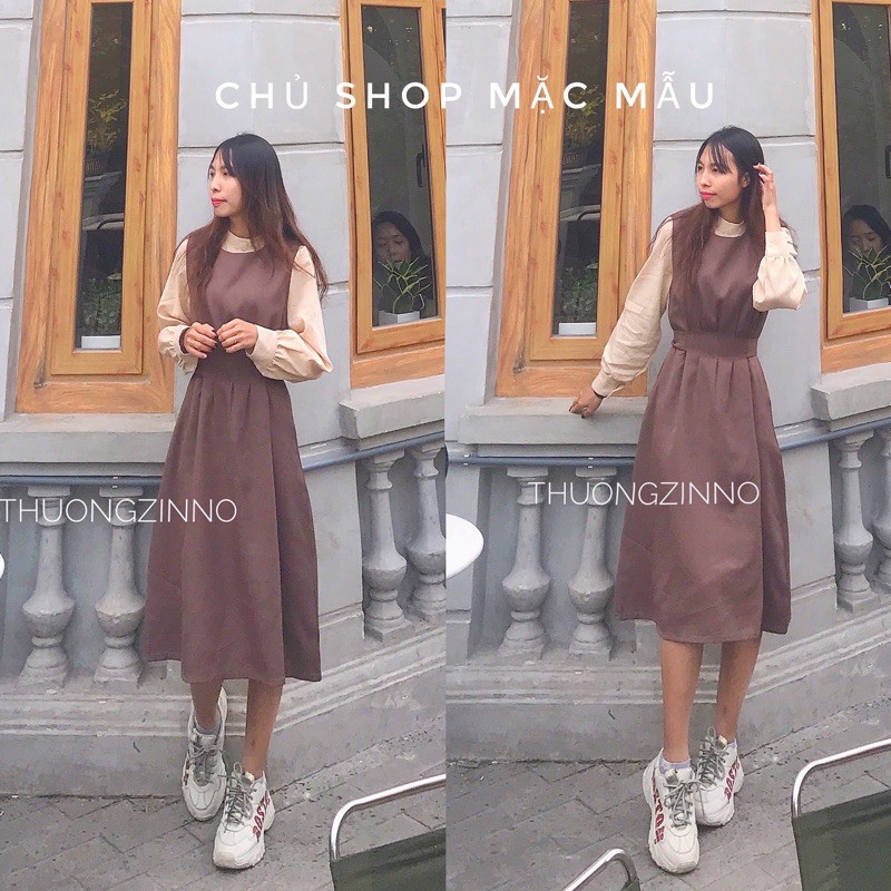 [Ảnh thật/Video] Set áo kèm yếm kiểu Pháp dáng xòe dài mùa thu vintage đơn giản nhẹ nhàng trẻ trung Váy yếm tiểu thư | BigBuy360 - bigbuy360.vn