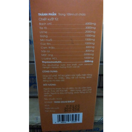 siro anviho thymomodulin 200mg (cho trẻ từ 6 tháng tuổi đến người lớn, phụ nữ có thai và cho con bú, giảm ho, đau họng