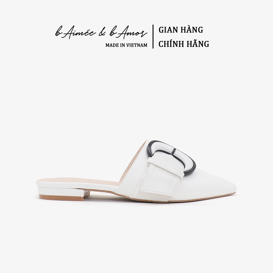 Giày mules bệt nữ mũi nhọn bít mũi gót vuông cao 2cm đính khuy thời trang bAimée &amp; bAmor - MS1740