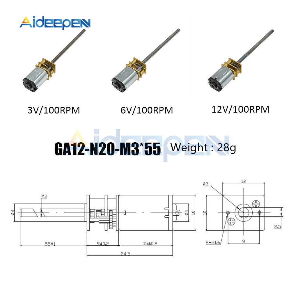 Động Cơ Giảm Tốc GA12-N20 DC 3V 6V 12V 15 30 60 100 200 800 1000RPM Kèm Vít M3 * 55 Cho Xe Tự Làm