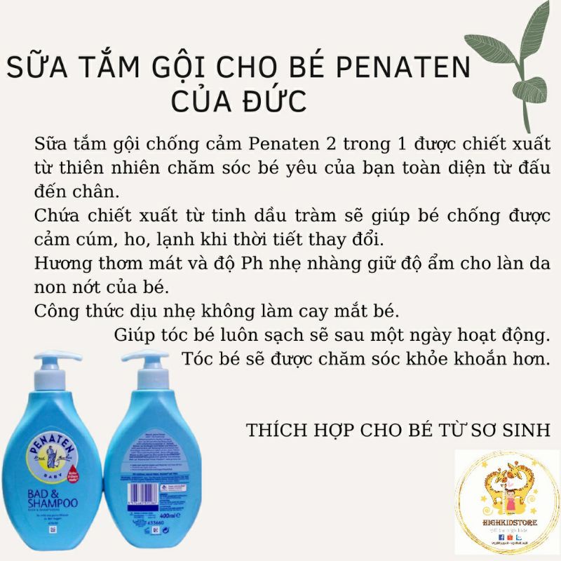 Sữa tắm gội chống cảm cúm penaten Đức 400ml cho bé