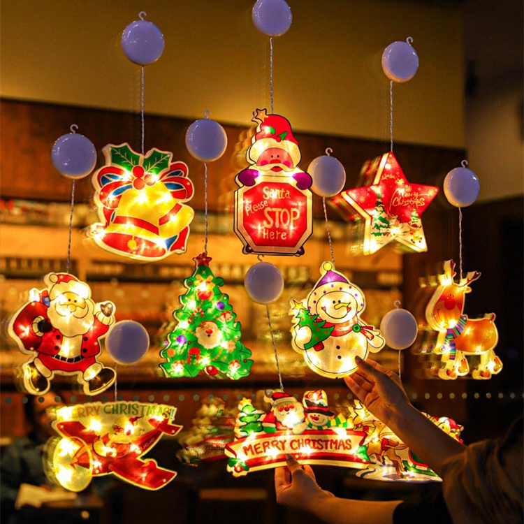 【FLASH SALE] Đèn LED nhiều mẫu NOEL GIÁNG SINH  Sử Dụng PIN Có Nút Hít Mặt Kính trang trí DECOR dịp LỄ TẾT MOXI.