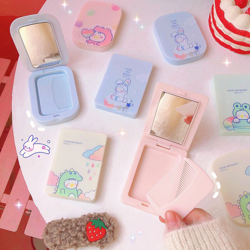 Gương mini tròn cute, gương trang điểm mini kèm lược xinh xắn, gọn gàng, tiện lợi