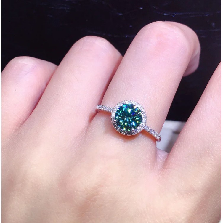 Nhẫn bạc sterling 100% S925 sterling bạc 100% có thể điều chỉnh hình kim cương thanh lịch cho nữ 1 carat