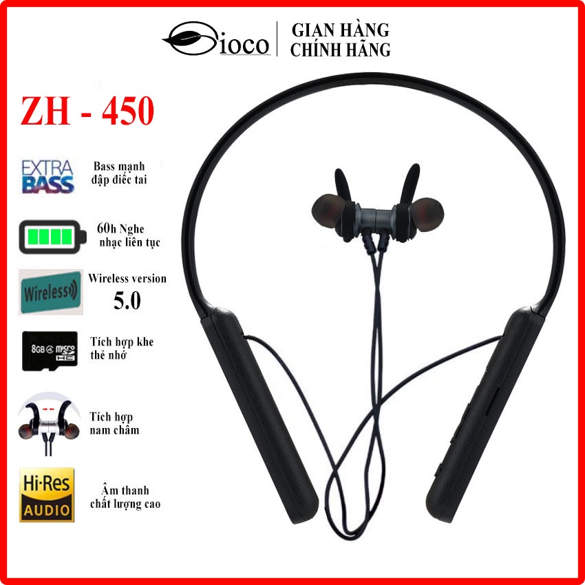 Tai nghe thể thao Bluetooth 5.0 ZH450 TAI NGHE  bluetooh pin tâu bass mạnh-