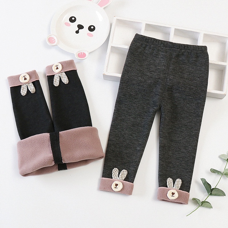 Quần legin lót lông bé gái size 7-15kg họa tiết đính tai thỏ xinh xắn QD08