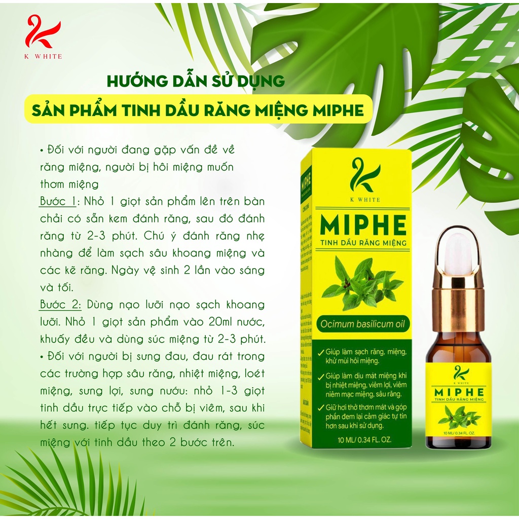 Tinh dầu răng miệng Miphe K White 5ml- hỗ trợ điều trị sâu răng- hôi miệng- nhiệt miệng- tất cả các vấn đề về răng miệng