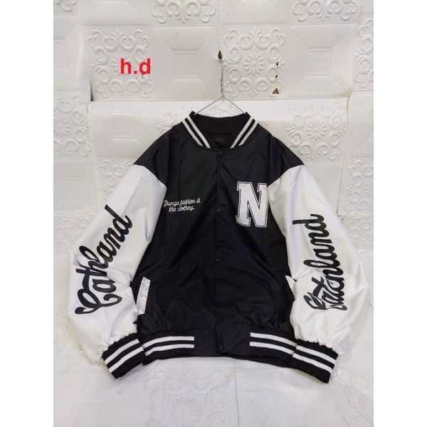 Áo khoác bomber chữ N tay trắng HD12