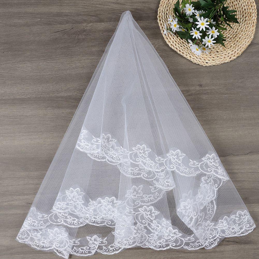 Mạng Che Mặt Hai Lớp Viền Ren Thanh Lịch Kèm Lược Cho Cô Dâu Chụp Ảnh Cưới