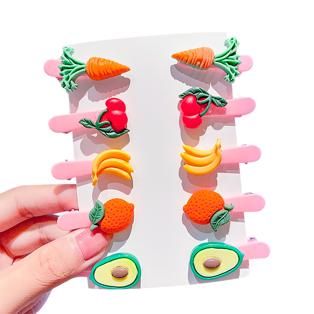 Bộ 10 Kẹp Tóc Nhựa Họa Tiết Trái Cây Xinh Xắn Thời Trang Cho Bé Gái