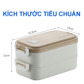 Hộp cơm văn phòng 2 tầng 3 ngăn Wooden Style - Hộp cơm giữ nhiệt inox an toàn cho sức khỏe tiện dụng, gọn nhẹ