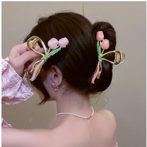 Kẹp Tóc Hình Hoa Tulip Bằng Kim Loại Thời Trang Mùa Hè Chất Lượng Cao