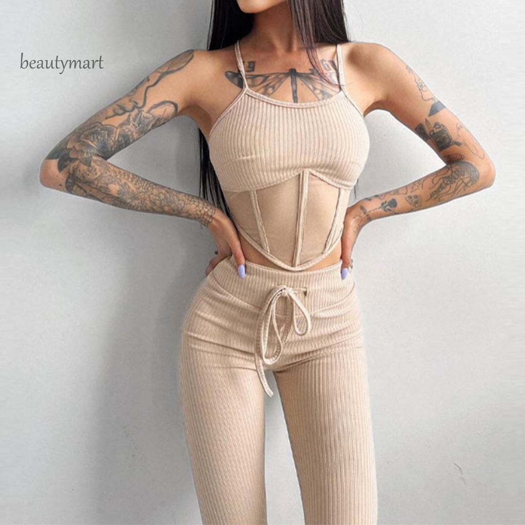 Bộ Áo Tank Top Không Tay Phối Quần Dài Vải Mềm Thời Trang Mùa Hè Cho Nữ