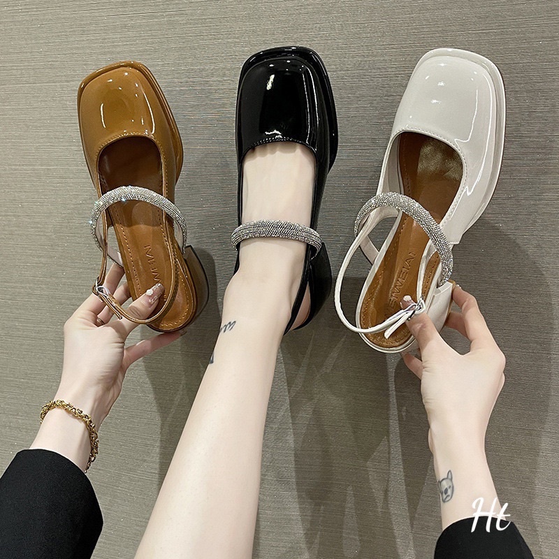 HÀNG VỀ CÓ SẴN!!!!Sandal bít mũi búp bê quai đá hở gót, gót vuông 5 phân hàng cao cấp chuẩn QUẢNG CHÂU FULLBOX