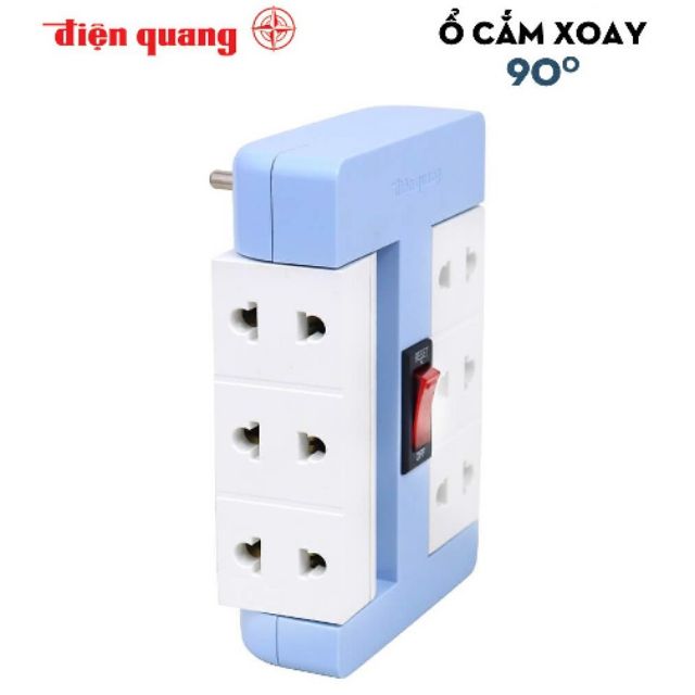 Ổ CẮM XOAY 90 ĐỘ ĐIỆN QUANG ĐQ ESK RT 6BW - XANH