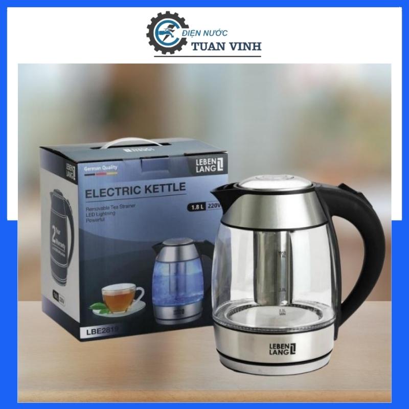Ấm Siêu Tốc Có Đèn LED Kèm Lõi Lọc Trà Inox Lebenlang Dung Tích 1.8L Thiết Kế Hiện Đại Thuỷ Tinh