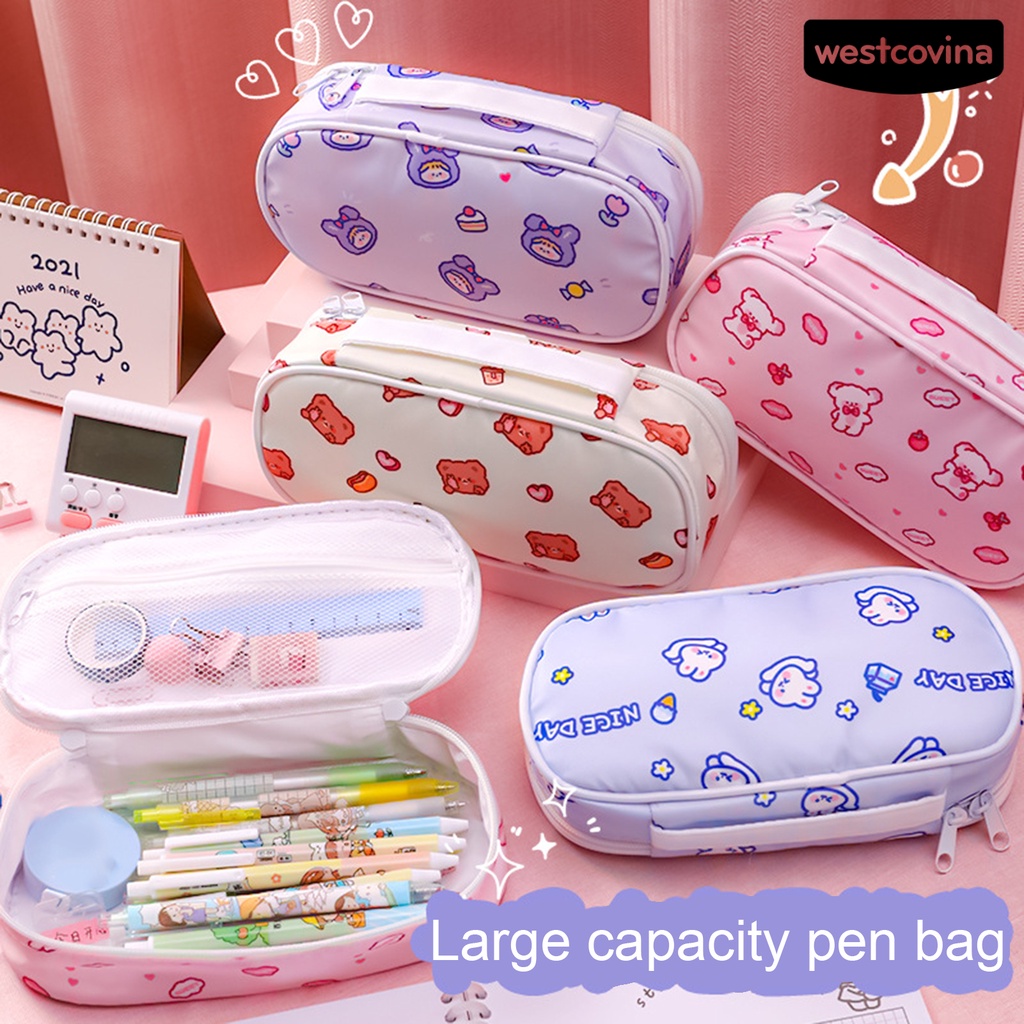 [Hot]✍Túi Đựng Bút Chì Bằng Polyester Sức Chứa Lớn Có Tay Cầm