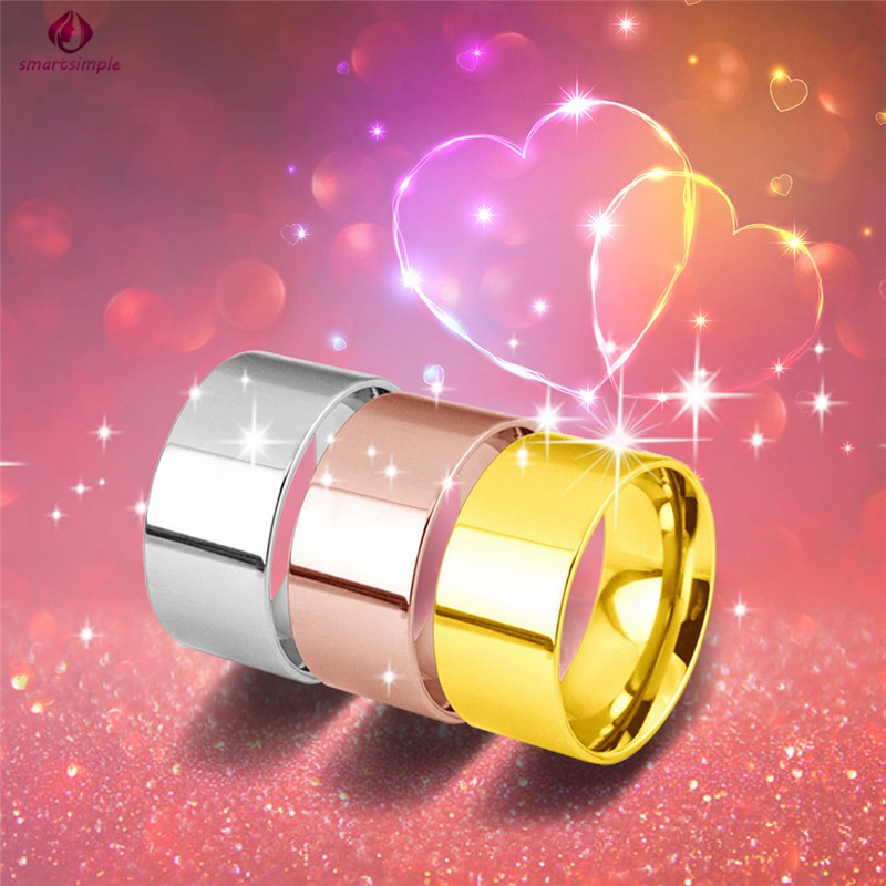 SS 10mm Silver/Gold/Rose Gold Ring Stainless Steel Women Men's Engagement Wedding Ring