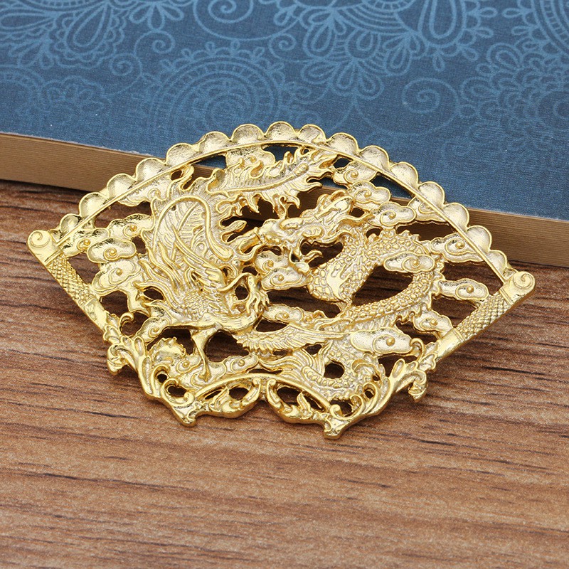 Phiến đúc họa tiết hình quạt chạm rồng phượng 37*58mm nguyên liệu làm trâm làm trang sức cổ trang cosplay cổ phục màu KC