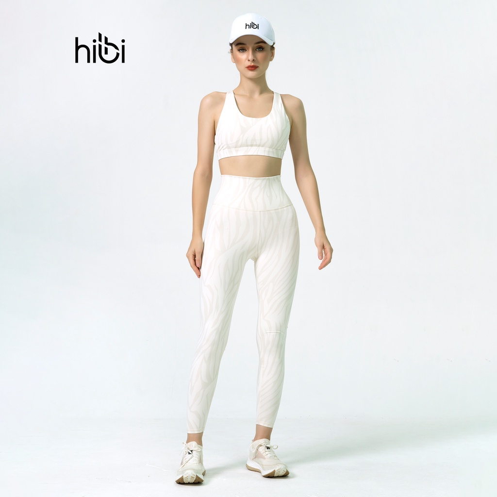 Set đồ tập yoga 3D Hibi Sports H128, áo bra thể thao 2 dây đánh đôi, quần lưng cao, kèm mút nâng ngực