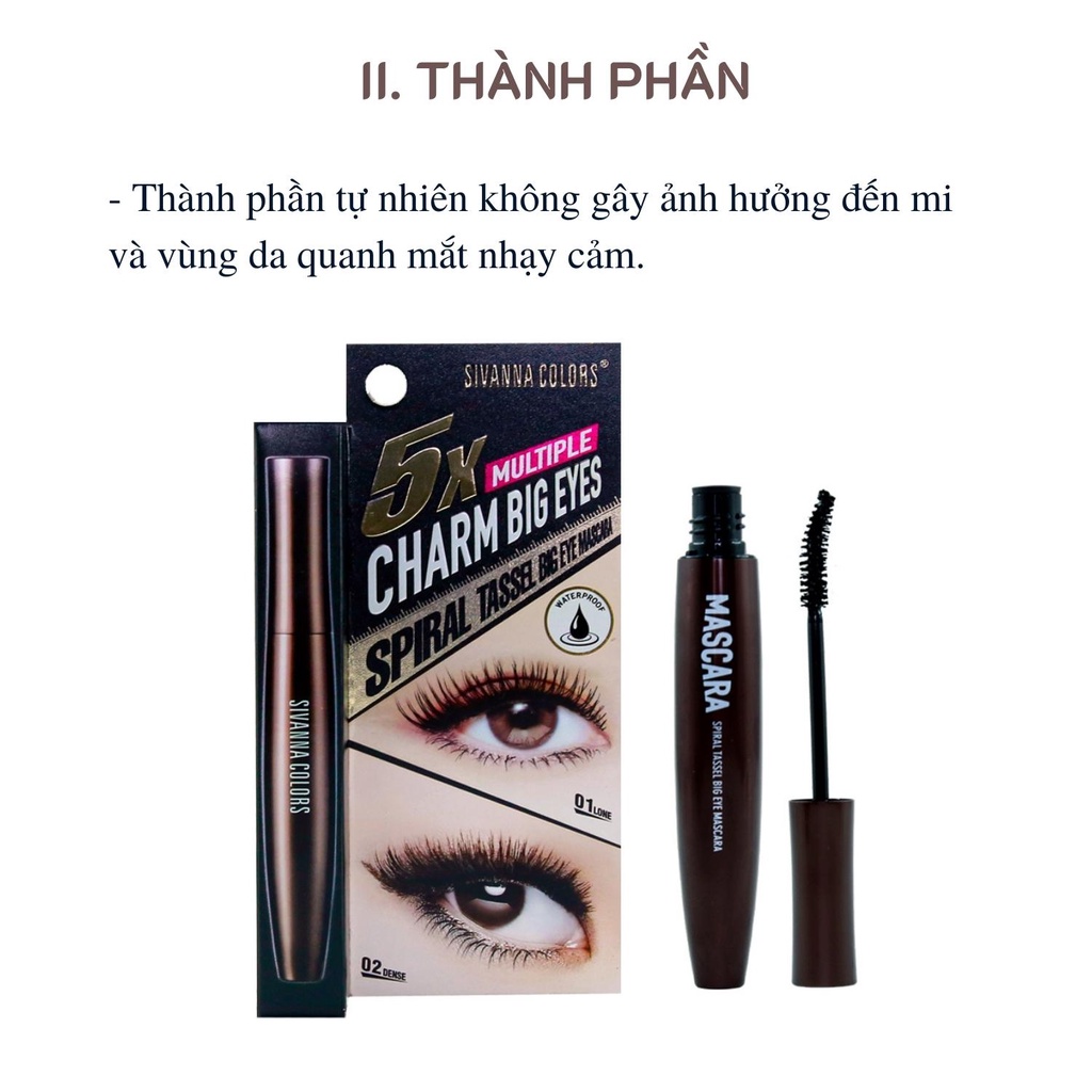 (Hàng chính hãng) Mascara Sivanna 5X Multiple Charm Big Eyes dày mi, dài mi Thái Lan