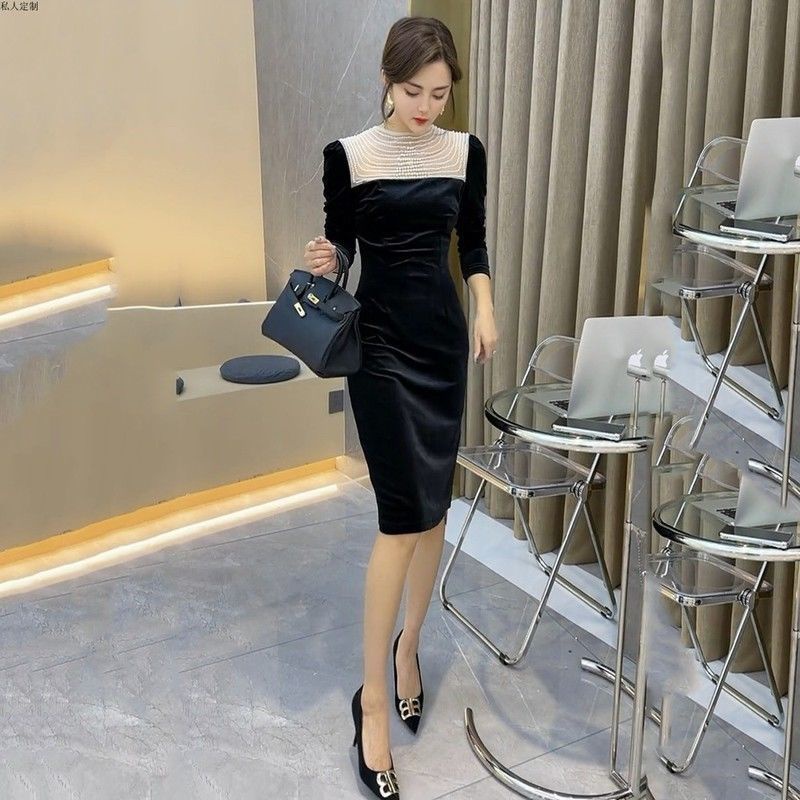 Đầm Nhung Dài Tay Ôm Dáng Phong Cách Hàn Quốc Thời Trang Cho Nữ