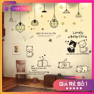 Decal Dán Tường Mèo Xinh Và Đèn Hiện Đại