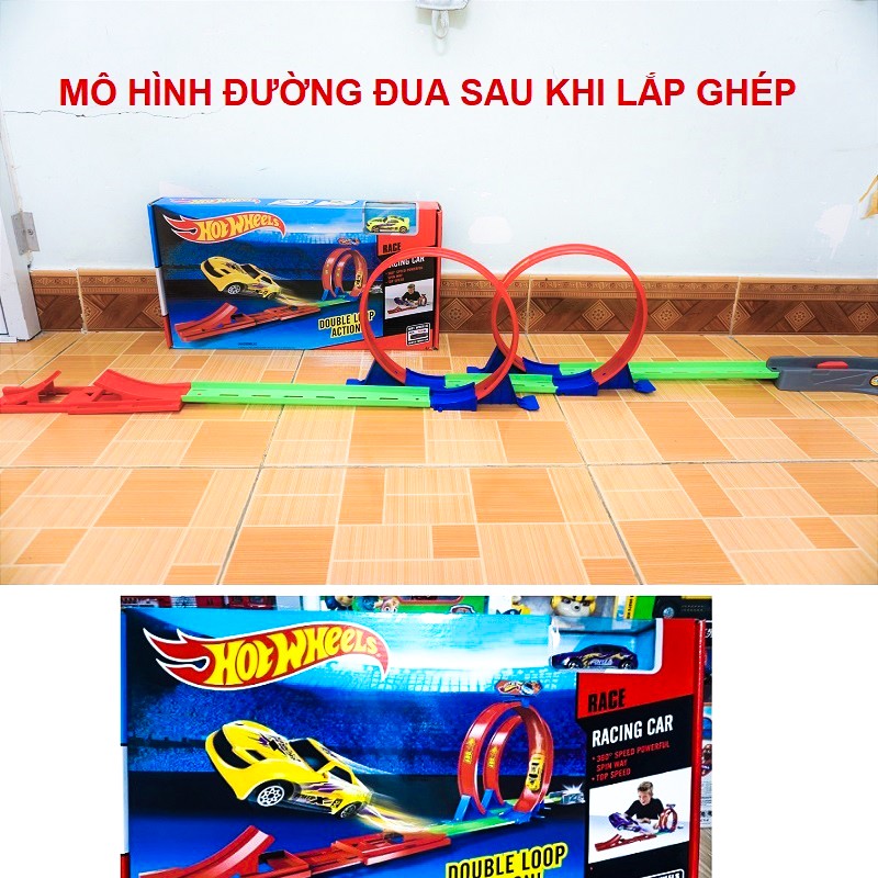 Hot wheel đường đua gồm 1 xe và 2 vòng xoắn đồ chơi trẻ em