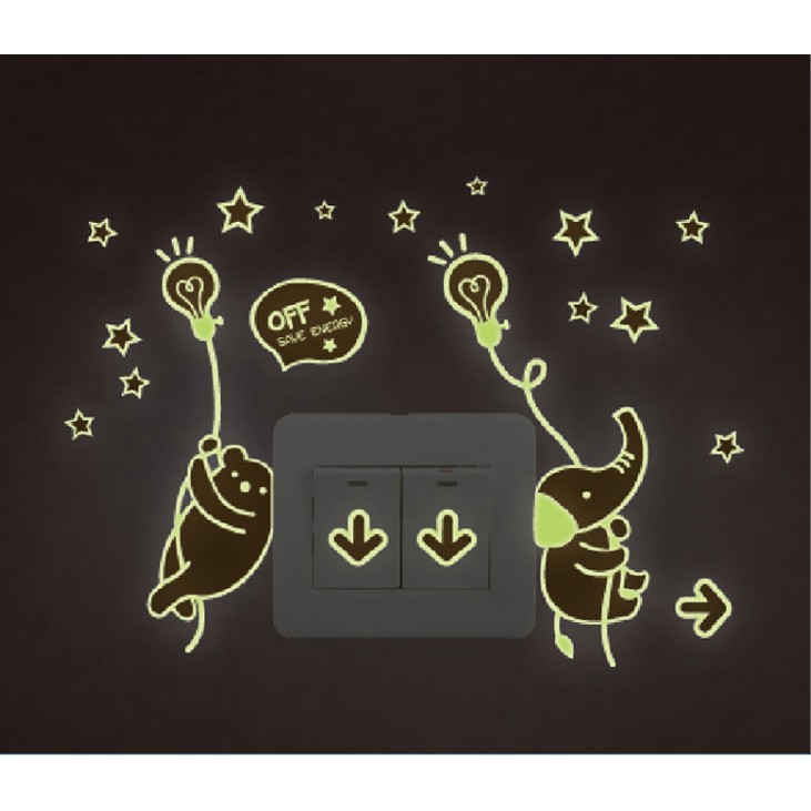 Decal trang trí tường Voi và Gấu - Dạ Quang