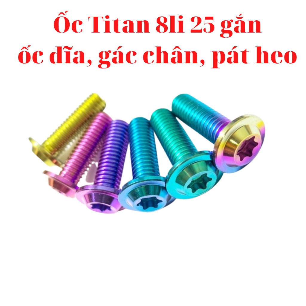 Ốc titan 8li25 Gr5 xịn gắn đĩa gác chân pát heo cho nhiều dòng xe như exciter, winner, sirius, satria, raider ...