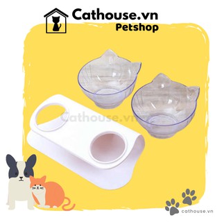 Khay thức ăn đôi hình mèo cute