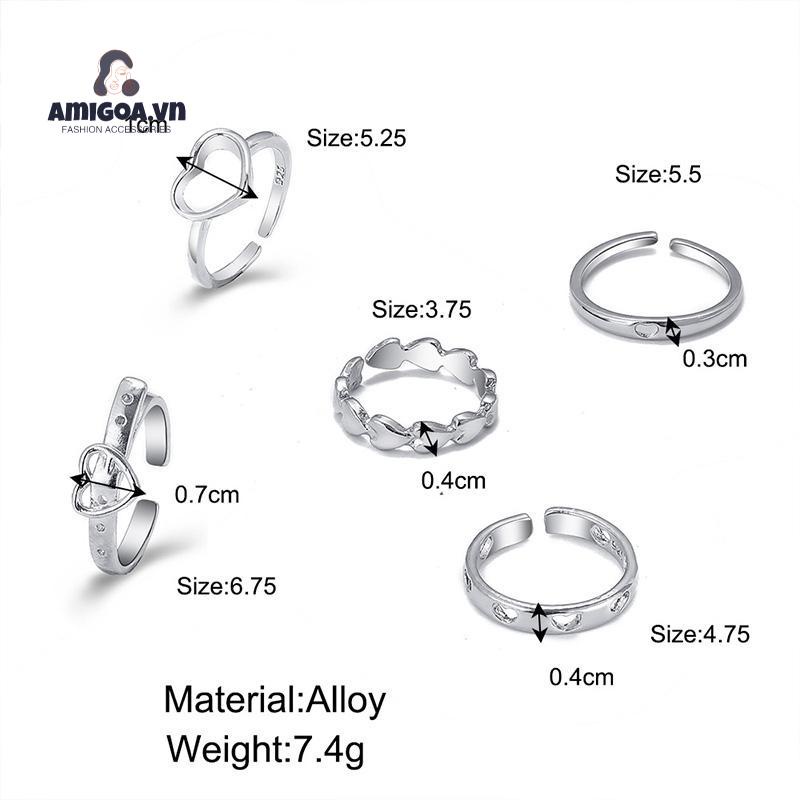 Bộ Nhẫn Hình Trái Tim/Bướm/Mặt Cười/Trái Tim/Mặt Cười Màu Vàng/Bạc Đơn Giản
