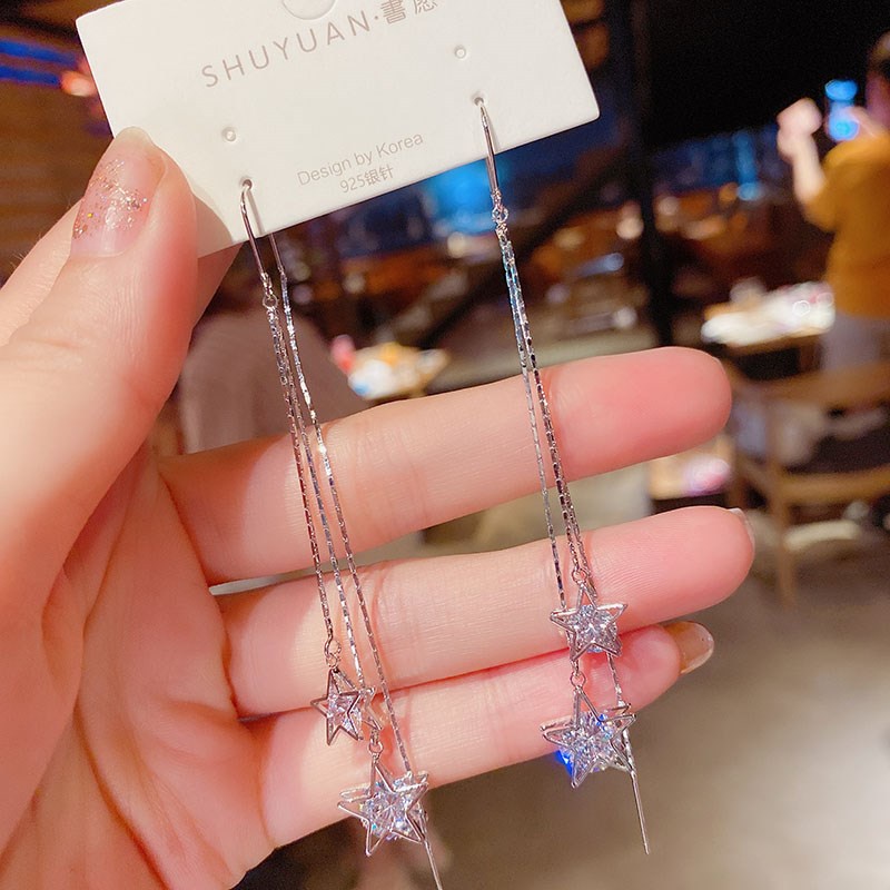 Đôi khuyên tai dài tua rua đính đá thời trang cho nữ