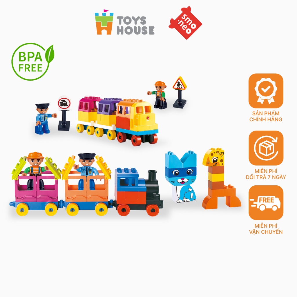 Bộ đồ chơi lắp ráp Smoneo Duplo tàu hỏa, động vật Toyshouse - 60 mảnh ghép 77007 , chính hãng