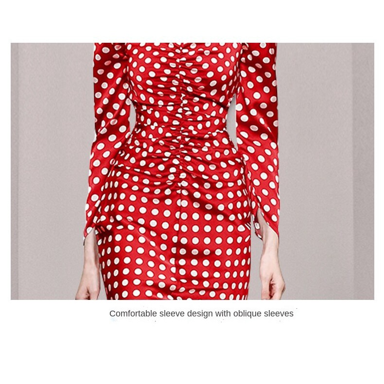 Đầm Chiết Eo Tay Áo 9 / 4 Ngọc Trai Mùa Xuân