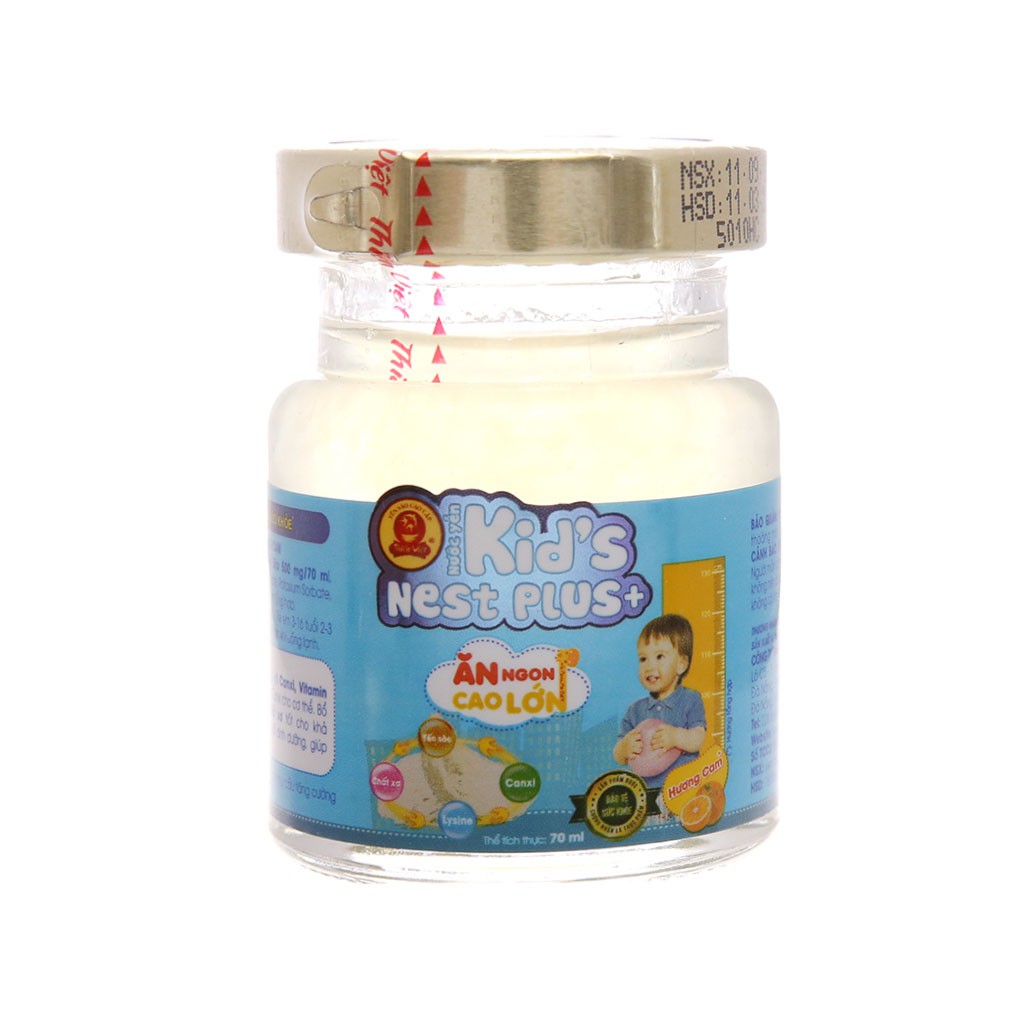 Nước Yến Sào Cao Cấp Thiên Việt Kid's Nest Plus+ Hương Cam Hộp 6 Lọ x 70ml (Ăn ngon cao lớn)