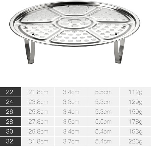 Vỉ hấp inox 304 3 chân cao 6.5cm vỉ inox ko gỉ hấp bánh bao hấp tôm cá tiện lợi size 22 24 26 cm tặng 3 chân 3.5cm