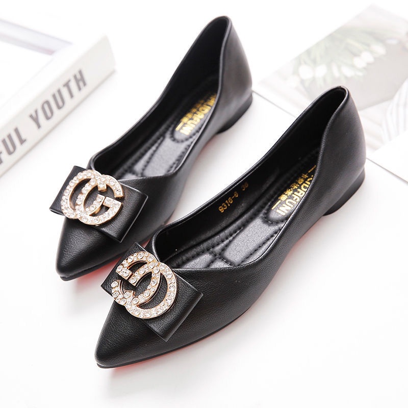 Giày búp bê mũi nhọn đính đá đế mềm phong cách Hàn Quốc thời trang mùa xuân 2023 tùy chọn màu sắc cho nữ