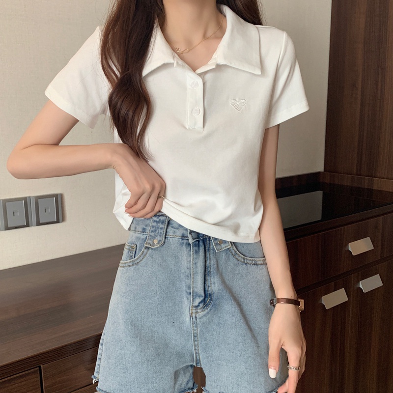Áo Thun polo Ngắn Tay Thêu Trái Tim 49518