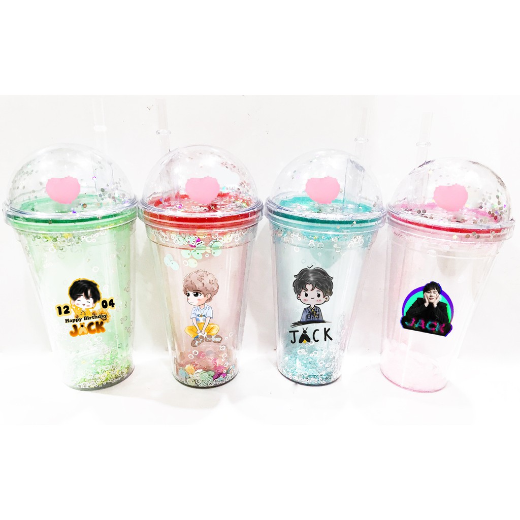 cốc 2 lớp kim tuyến jack j97 khủng long CNCKI18 cốc giữ nhiệt ly 2 lớp cốc làm lạnh dễ thương 500ml