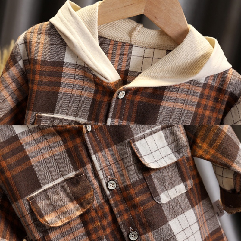 Áo Khoác Có Mũ Họa Tiết Sọc Caro Thời Trang Thu Đông Cho Bé